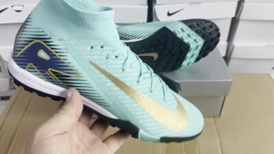 Nike Air Zoom Mercurial Superfly 10 Elite TF Artificial Turf Soccer Shoes - Jade/Gold/Blue