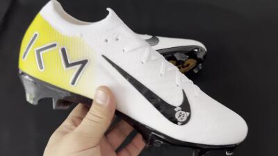 KM x Nike Air Zoom Mercurial Vapor 16 Elite FG Firm Ground Soccer Cleats - White/Black/Yellow
