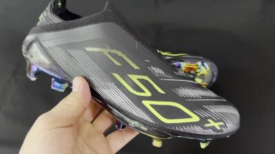 Adidas F50+ Lightstrike Pro Laceless FG Firm Ground Soccer Cleats - Black/Silver/Yellow