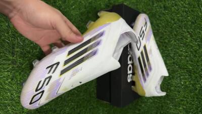 Adidas F50 Elite Laceless FG Firm Ground Soccer Cleats - White/Purple/Black/Gold