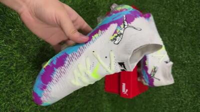 Puma Future 8 Ultimate FG Firm Ground Soccer Cleats - White/Purple/Yellow/Blue