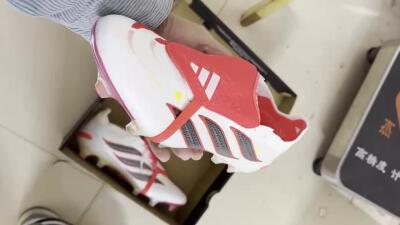 Adidas Predator 26 Elite Fold-Over Tongue FG Firm Ground Soccer Cleats - White/Electric Red/Steel Gray
