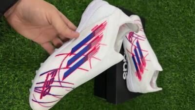 Adidas F50 Elite Laceless TF Artificial Turf Soccer Shoes - White/Electric Red/Navy Blue