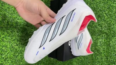 Adidas Predator 26 Elite Laceless TF Artificial Turf Soccer Shoes - White/Electric Blue/Light Grey