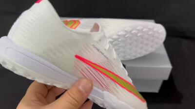 Nike Air Zoom Mercurial Vapor 17 Elite TF Artificial Turf Soccer Shoes - White/Golden Yellow/Coral Pink