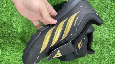 Adidas Predator 26 Elite Fold-Over Tongue TF Artificial Turf Soccer Shoes - Black/Gold Accent/Black Base