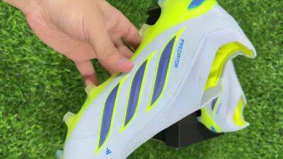 Adidas Predator 26 Elite Laceless FG Firm Ground Soccer Cleats - White/Neon Green/Navy Blue