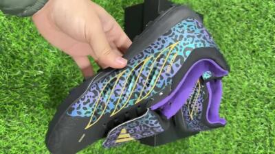 Adidas Predator 26 Elite Fold-Over Tongue TF Artificial Turf Soccer Shoes - Black/Blue Leopard/Gold Accents