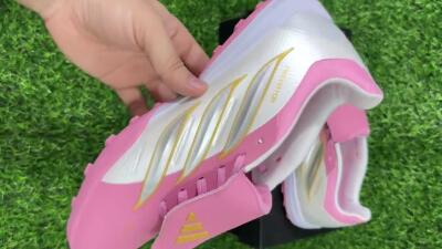 Adidas Predator 26 Elite Fold-Over Tongue TF Artificial Turf Soccer Shoes - Pink/Blossom Pink/Metallic Silver