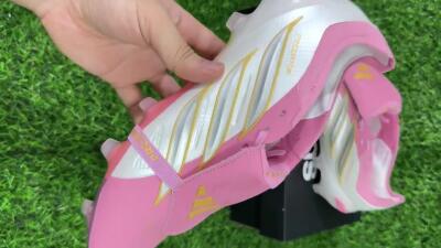 Adidas Predator 26 Elite Fold-Over Tongue FG Firm Ground Soccer Cleats - Pink/Blush Pink/Metallic Silver