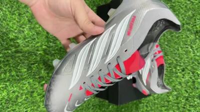 Adidas Predator 26 Elite FG Firm Ground Soccer Cleats - Grey/Metallic Silver/Solar Red