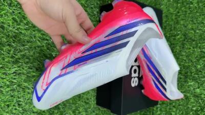 Adidas F50 Hyperfast Elite Laceless FG Firm Ground Soccer Cleats - White/Solar Red/Lucid Blue