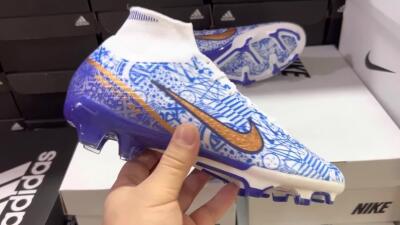 Nike Air Zoom Mercurial Superfly 9 Elite FG Firm Ground Soccer Cleats - White/Blue/Red