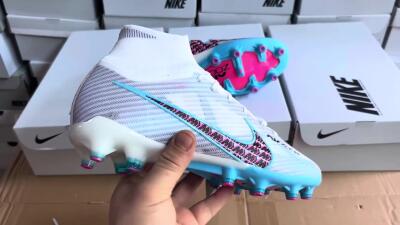 Nike Air Zoom Mercurial Superfly 9 Elite AG Artificial Grass Soccer Cleats - White/Blue/Pink