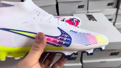 Nike Air Zoom Mercurial Superfly 9 Elite FG Firm Ground Soccer Cleats - White/Blue/Pink/Green