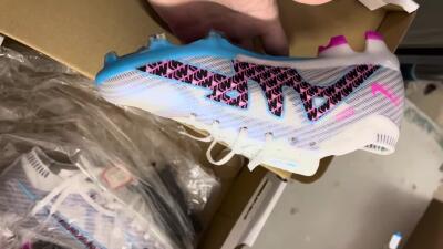 Nike Air Zoom Mercurial Vapor 15 Elite FG Firm Ground Soccer Cleats - White/Blue/Black/Pink