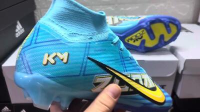 Kylian Mbappe x Nike Air Zoom Mercurial Superfly 9 Elite FG Firm Ground Soccer Cleats - Blue/Yellow/Black