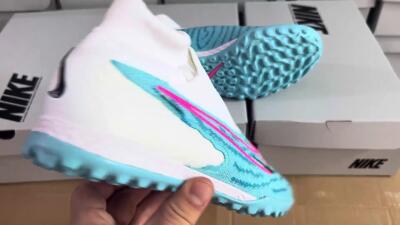 Nike Phantom GX Elite DF Link TF Artificial Turf Soccer Shoes - White/Blue/Pink
