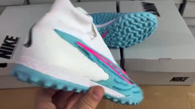 Nike Phantom GX Elite DF Link TF Artificial Turf Soccer Shoes - White/Blue/Pink