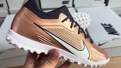 Nike Air Zoom Mercurial Vapor 15 Pro TF Artificial Turf Soccer Shoes - Rose Gold/Black/White