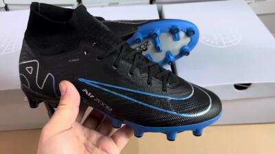 Nike Air Zoom Mercurial Superfly 9 Elite AG Artificial Grass Soccer Cleats - Black/Blue/White