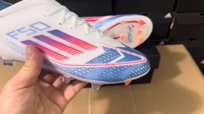 Adidas F50 Adizero FG Firm Ground Soccer Cleats - White/Blue/Pink