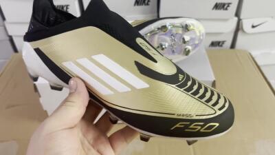 Adidas F50 Adizero Messi Laceless FG Firm Ground Soccer Cleats - Gold/White/Black