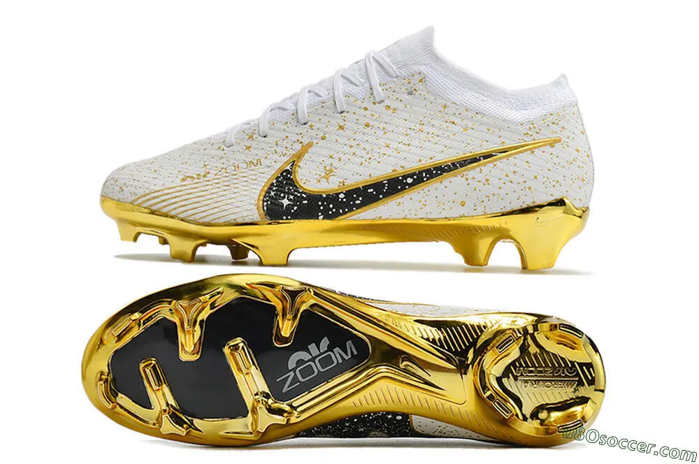 Botines de fútbol blanco, oro y negro Nike Air Zoom Mercurial