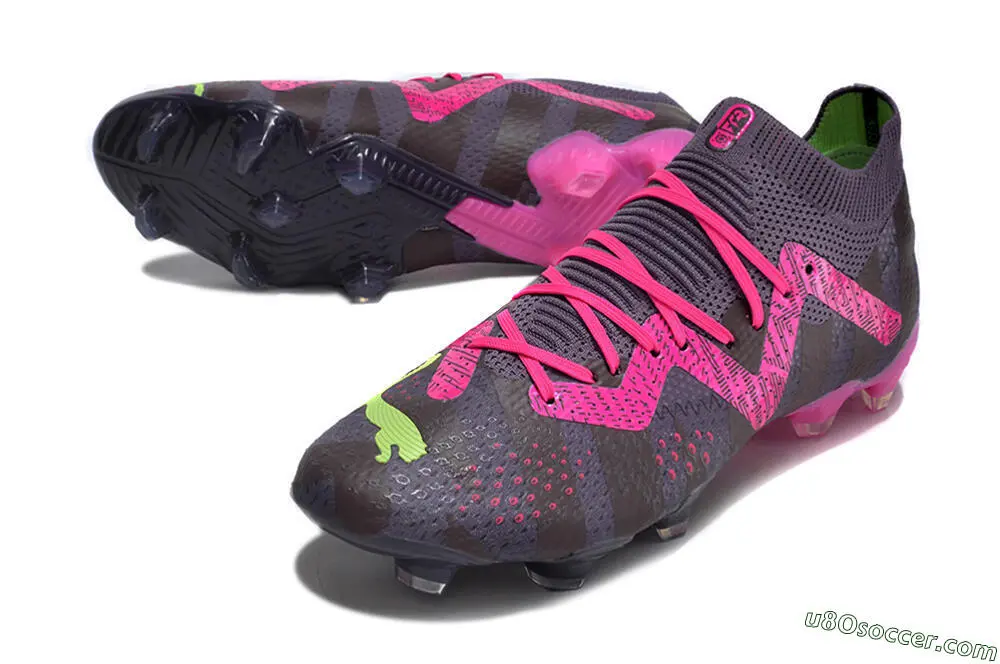 Crampons de football pour terrain ferme violets, roses et verts FG