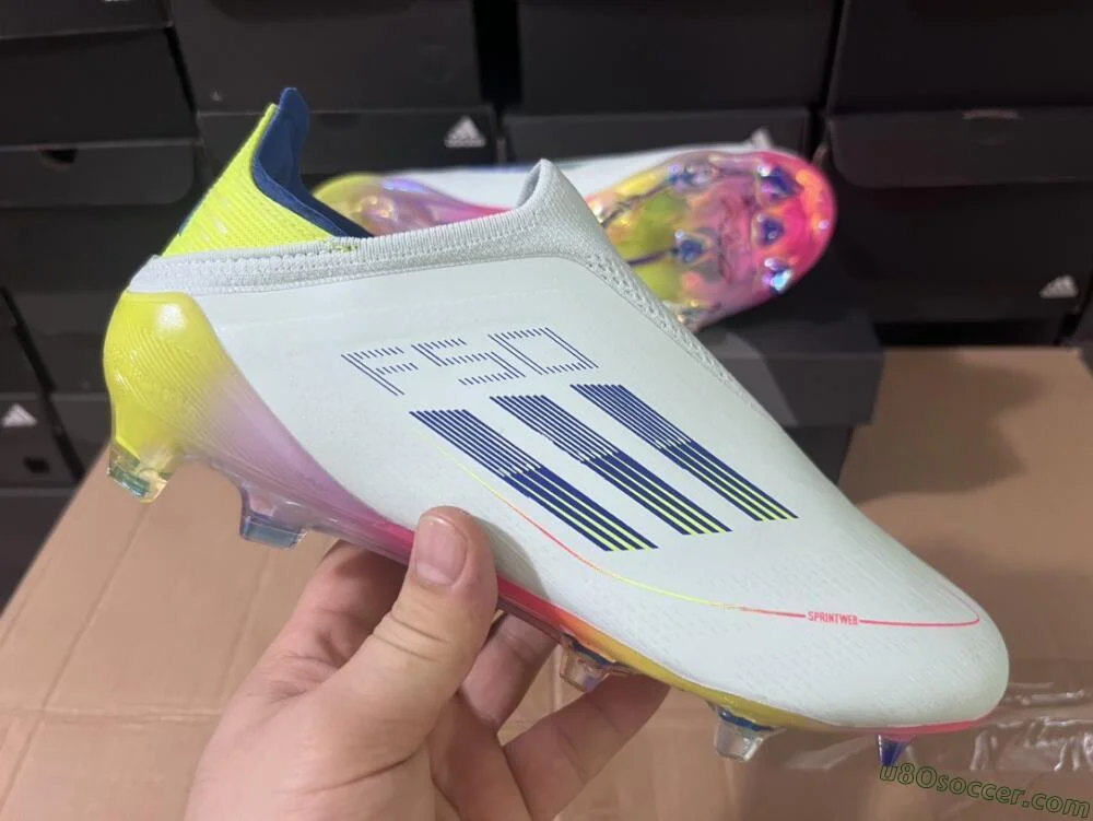 F50 エリート　サッカースパイク ホワイト/ピンク/イエロー　25センチ アディダス F50 エリート レースレス FG サッカースパイク