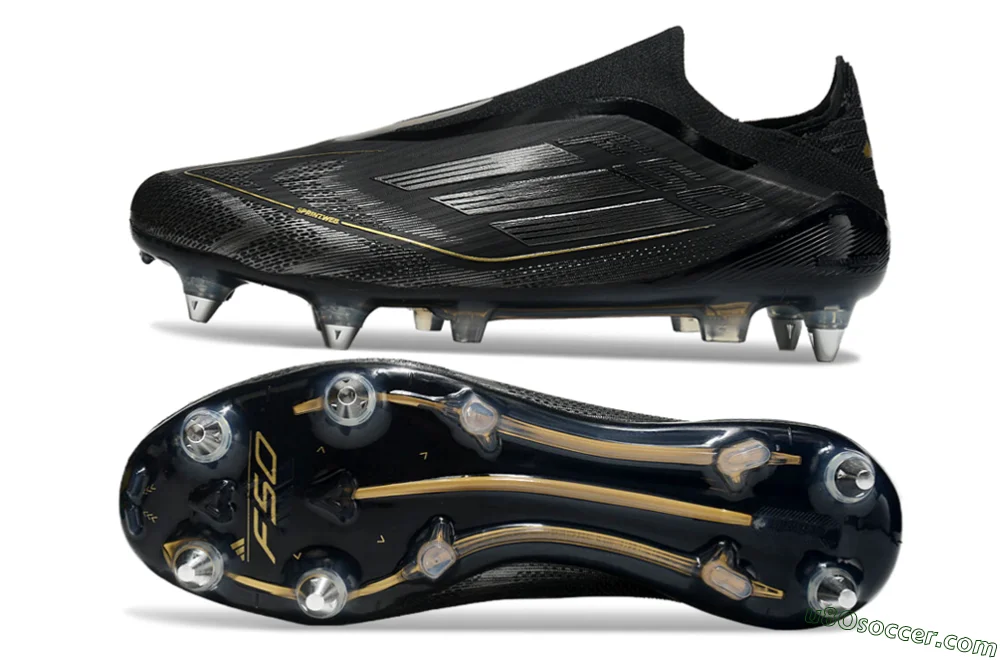 アディダス F50 エリート レースレス SG サッカークリート - 黒/銀/金 